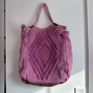 Handwoven Pink Boho Tote Bag | Artisan Woven Market Bag | Cotton Rope Handles